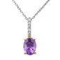 1.13ct G SI 14K Yellow Gold Oval Shape Amethyst Gemstone & Diamond Pendant Necklace 18" Long