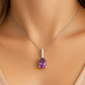 1.13ct G SI 14K Yellow Gold Oval Shape Amethyst Gemstone & Diamond Pendant Necklace 18" Long