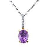 1.13ct G SI 14K Yellow Gold Oval Shape Amethyst Gemstone & Diamond Pendant Necklace 18" Long