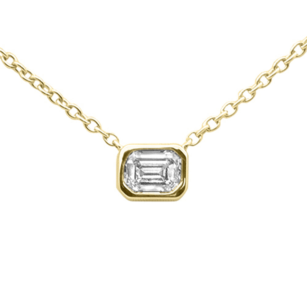 .26ct G SI 14K Yellow Gold Emerald Cut Bezel Set Diamond Pendant Necklace 16+2"Ext. Long