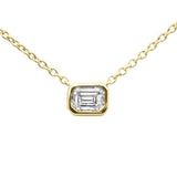 .26ct G SI 14K Yellow Gold Emerald Cut Bezel Set Diamond Pendant Necklace 16+2"Ext. Long