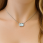 .14ct G SI 14K White Gold Emerald Cut Bezel Set Diamond Pendant Necklace 18" Long
