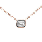 .25ct G SI 14K Rose Gold Emerald Cut Bezel Set Diamond Pendant Necklace 18" Long