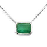 1.48ct G SI 14K White Gold Emerald Gemstone Bezel Set Pendant Necklace 18" Long