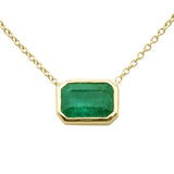 <span style="color:purple">SPECIAL!</span> 1.06ct G SI 14K Yellow Gold Emerald Gemstone Bezel Set Pendant 18" Long