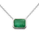1.03ct G SI 14K White Gold Emerald Gemstone Bezel Set Pendant Necklace 18" Long
