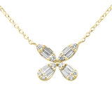 .22ct G SI 14K Yellow Gold Round & Baguette Diamond Flower Pendant Necklace 18" Long