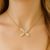 .22ct G SI 14K Yellow Gold Round & Baguette Diamond Flower Pendant Necklace 18" Long
