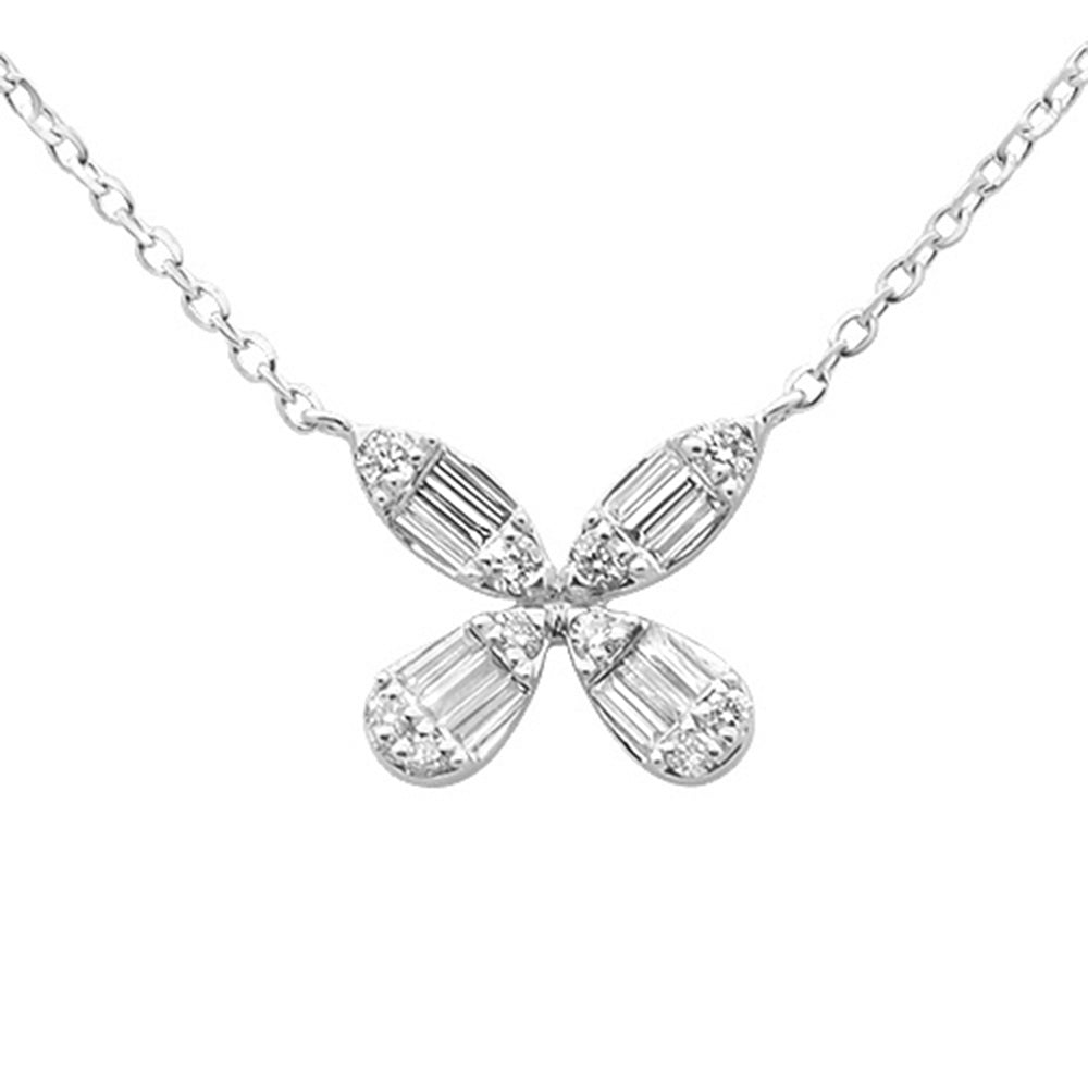 <span style="color:purple">SPECIAL!</span> .22ct G SI 14K White Gold Round & Baguette Diamond Flower Pendant Necklace 18" Long