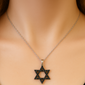 <span style="color:purple">SPECIAL!</span> .35ct G SI 14kt White Gold Black Diamond Star of David Pendant Necklace 18" long