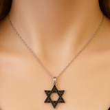 .35ct G SI 14kt White Gold Black Diamond Star of David Pendant Necklace 18" long