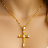.25ct G SI 14kt Yellow Gold Diamond Cross Pendant Necklace 18" long