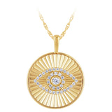 .25ct G SI 14kt Yellow Gold Diamond Evil Eye Disc Medallion Pendant Necklace 18" long