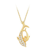 .13ct G SI 14kt Yellow Gold Diamond Dolphin Pendant Necklace 18" long