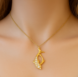 .13ct G SI 14kt Yellow Gold Diamond Dolphin Pendant Necklace 18" long