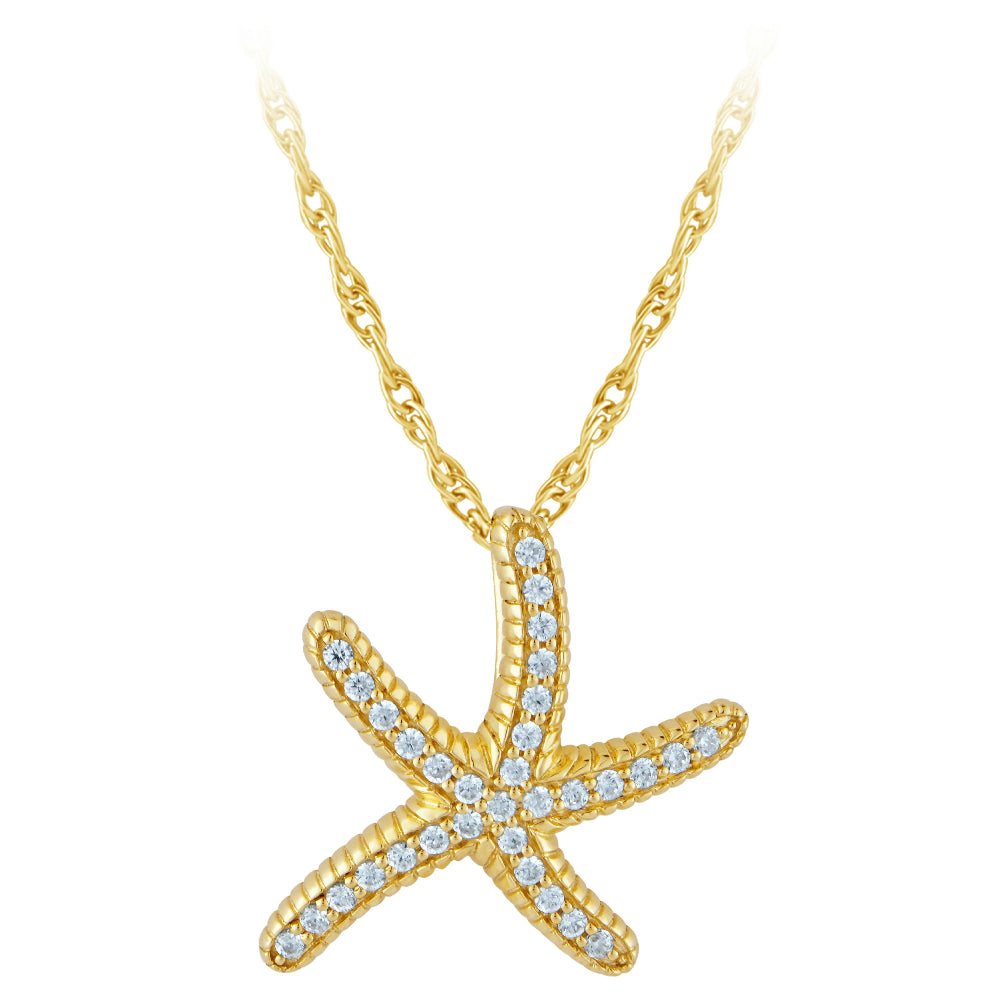 .16ct G SI 14kt Yellow Gold Diamond Starfish Pendant Necklace 18" long