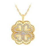 .33ct G SI 14kt Yellow Gold Diamond Modern Heart Clover Medallion Disc Pendant Necklace 18" long