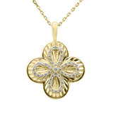.25ct G SI 14kt Yellow Gold Diamond Clover Medallion Disc Pendant Necklace 18" long