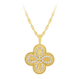 .25ct G SI 14kt Yellow Gold Diamond Clover Medallion Disc Pendant Necklace 18" long