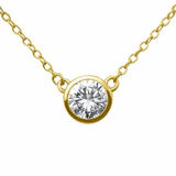 .53ct G SI 14K Yellow Gold Round Diamond Bezel Pendant 18" Long