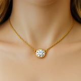 .53ct G SI 14K Yellow Gold Round Diamond Bezel Pendant 18" Long