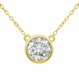 .90ct G SI 14K Yellow Gold Round Diamond Bezel Pendant 18" Long