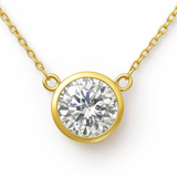 1.34ct G SI 14KT Yellow Gold Round Diamond Bezel Pendant Necklace 18" long