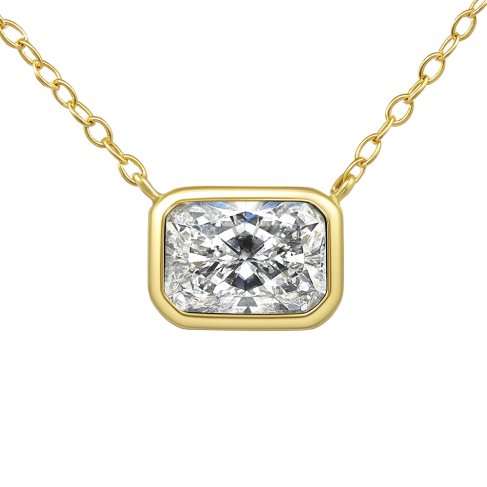 .70ct G SI 14K Yellow Gold Bezel Set Radiant Cut Diamond Solitaire Pendant Necklace  18" Long