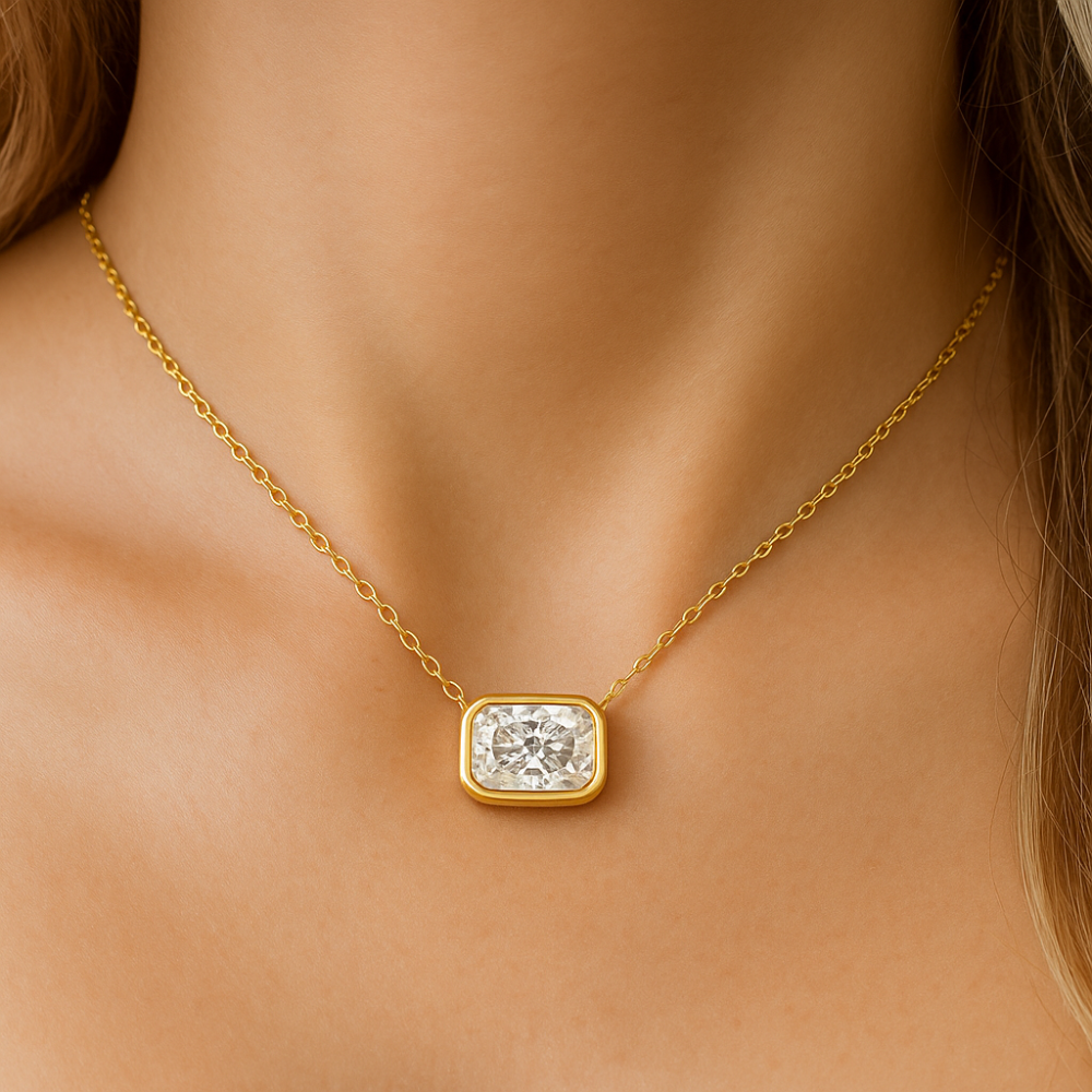 .70ct G SI 14K Yellow Gold Bezel Set Radiant Cut Diamond Solitaire Pendant Necklace  18" Long