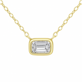 .25ct G SI 14K Yellow Gold Bezel Set Emerald Cut Diamond Pendant 18" Long