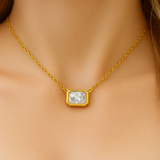 .80ct G SI 14K Yellow Gold Bezel Set Radiant Cut Diamond Pendant 18" Long