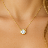 1.26ct G SI 14kt Yellow Gold Round Diamond Bezel Pendant Necklace 18"
