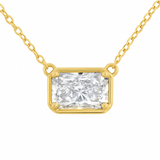 1.01ct G SI 14kt Yellow Gold Bezel Set Radiant Cut Diamond Pendant Necklace 18"