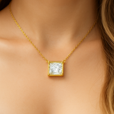 1.04ct G SI 14kt Yellow Gold Diamond Princess Cut Pendant Necklace 18" long