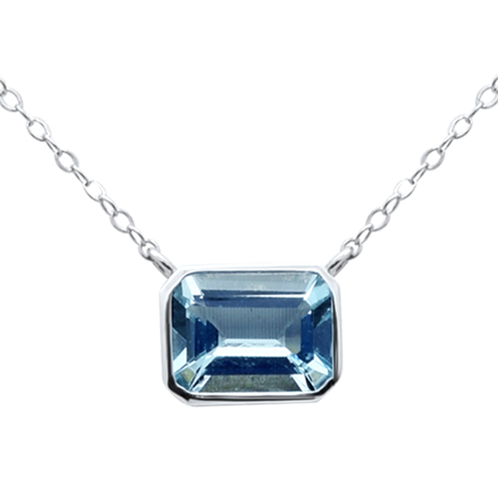 .76ct G SI 14K White Gold Bezel Set Aquamarine Gemstone Pendant Necklace 18" Long