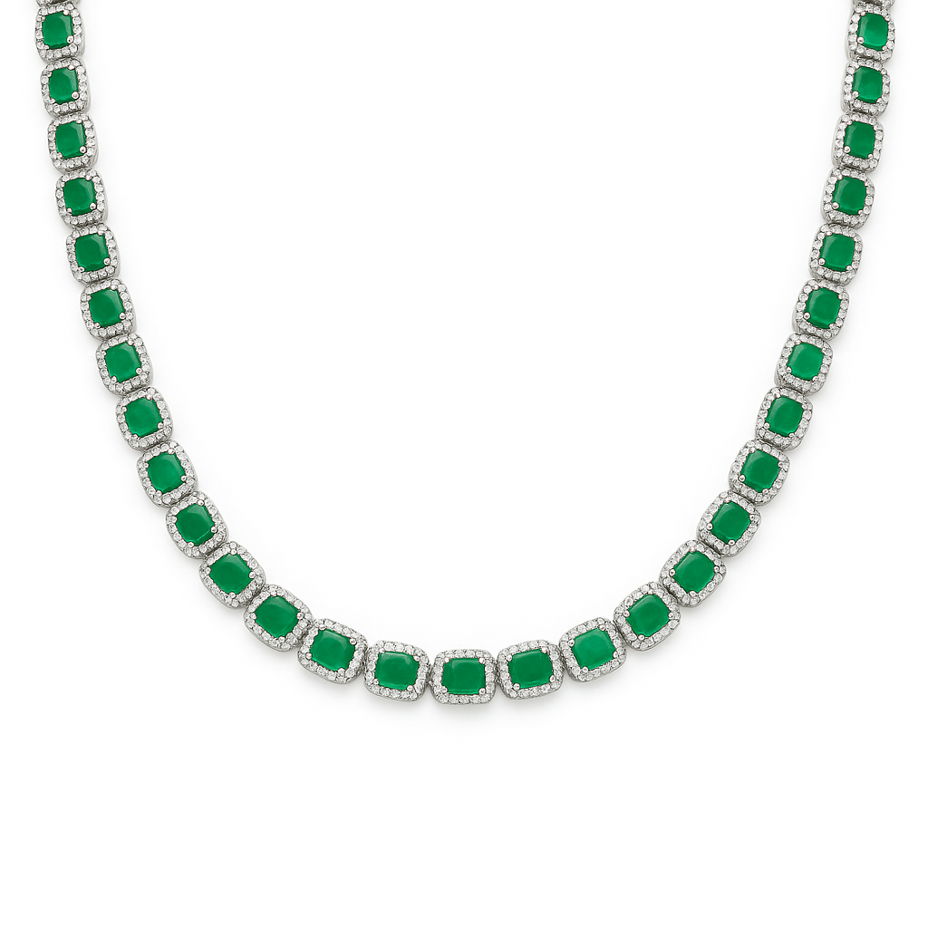 16.12ct G SI White Gold Diamond & Emerald Gemstone Necklace 16" long