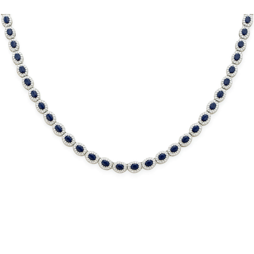 19.30ct G SI White Gold Diamond & Blue Sapphire Gemstone Necklace 16" long