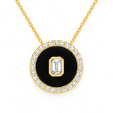 .32ct G SI 14kt Yellow Gold Modern Diamond & Onyx Pendant Necklace 18" Long