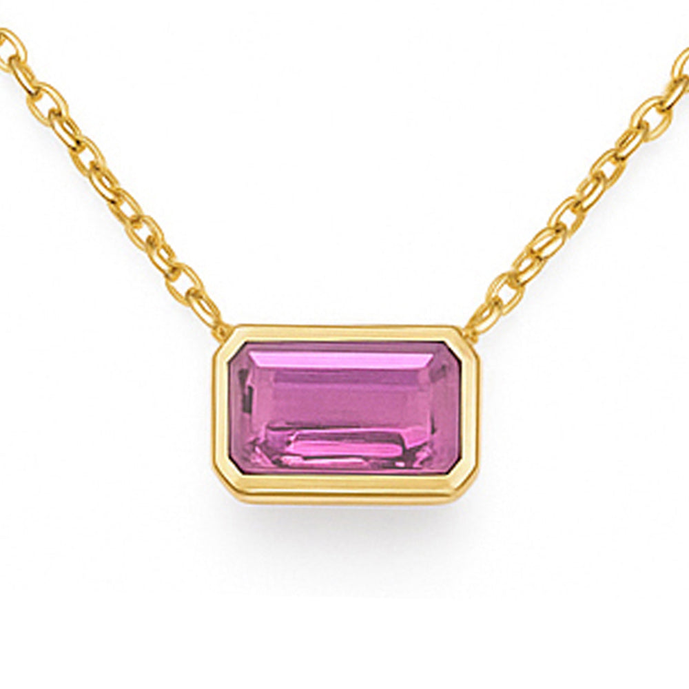 .33ct 14kt Yellow Gold Pink Sapphire Gemstone Bezel Set Pendant Necklace 18" Long