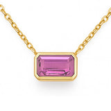 .33ct 14kt Yellow Gold Pink Sapphire Gemstone Bezel Set Pendant Necklace 18" Long