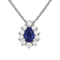<span style="color:purple">SPECIAL!</span> .99ct G SI 14kt White Gold Diamond & Pear Shape Blue Sapphire Gemstone Pendant Necklace 18" Long