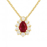 1.01ct G SI 14kt Yellow Gold Diamond & Pear Shaped Ruby Pendant Necklace 18" Long
