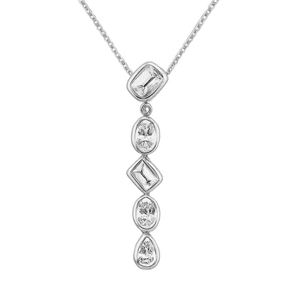 .57ct G SI 14kt White Gold Diamond Multi Cut Bezel Set Drop Pendant Necklace 16+2" Ext. Long