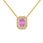 <span style="color:purple">SPECIAL!</span> .43ct G SI 14KT Yellow Gold Baguette Diamond & Oval Shape Pink Sapphire Gemstone Pendant Necklace 16+2"