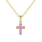 <span style="color:purple">SPECIAL!</span> .54ct G SI 14KT Yellow Gold Pink Sapphire Round Shape Gemstone Petite Cross Pendant Necklace 18" Chain
