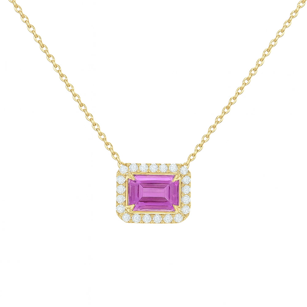 .99ct G SI 14KT Yellow Gold Diamond & Pink Sapphire Gemstone Pendant Necklace 16+2"