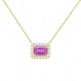 .99ct G SI 14KT Yellow Gold Diamond & Pink Sapphire Gemstone Pendant Necklace 16+2"