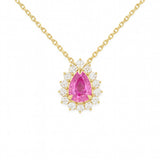 .84ct G SI 14KT Yellow Gold Diamond & Pear Shape Pink Sapphire Gemstone Pendant Necklace 18" Chain