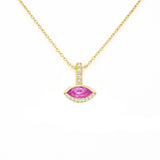 .47ct G SI 14KT Yellow Gold Diamond & Marquise Shape Pink Sapphire Gemstone Pendant Necklace 18" Chain