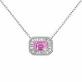 .45ct G SI 14KT White Gold Diamond & Pink Sapphire Gemstone Pendant Necklace 16+2"